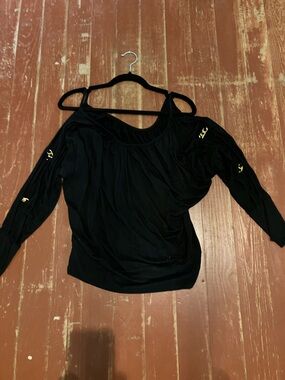 Forever 21 Black Ruched Top with Subtle Logo Tag